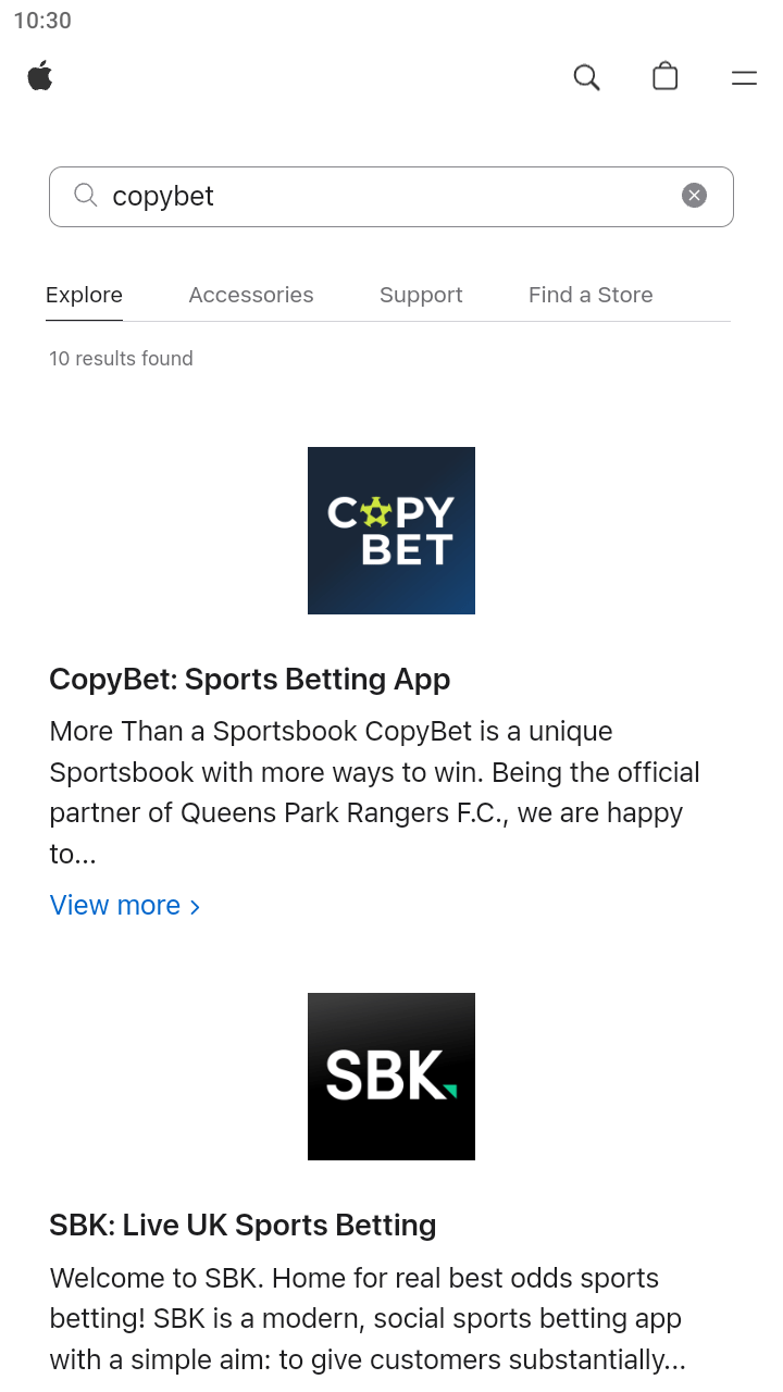 Searching for the CopyBet app in App Store