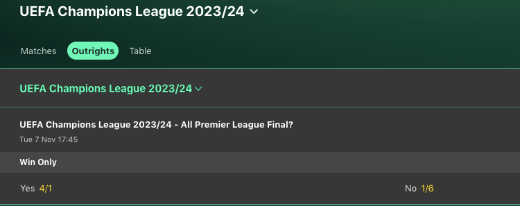 Bet365 specials for UEFA Champions League