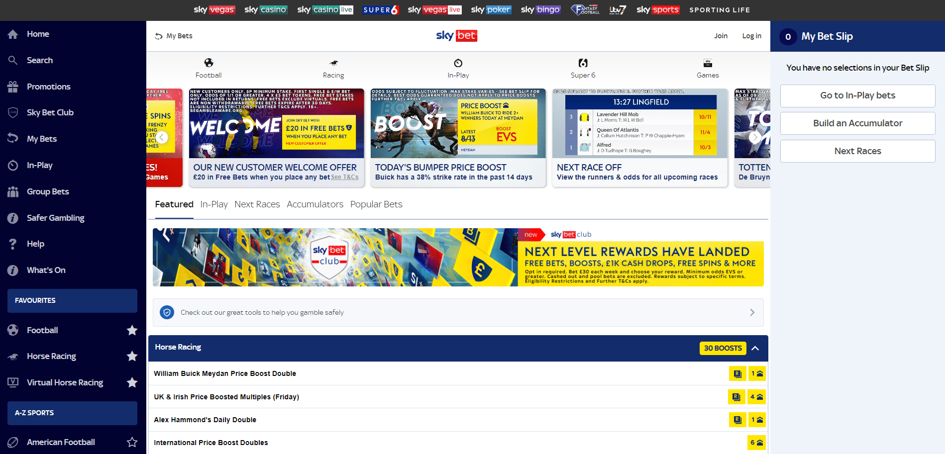 Sky Bet home page